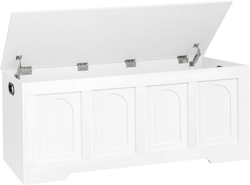 Storage Chest, Wooden Toy Box with Lid, 2 Soft-Close Hinges 47.2" | Entryway Shoe Bench, Finger-safe Flip-Top, Easy