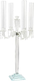 Crystal 4-Arm Candelabra Taper Candle Holder with Hurricane Glass Shades - Table Centerpiece with Pedestal Base &