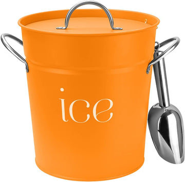 3 Qt Orange Galvanized Ice Bucket with Lid, Scoop and Handles, Insulated