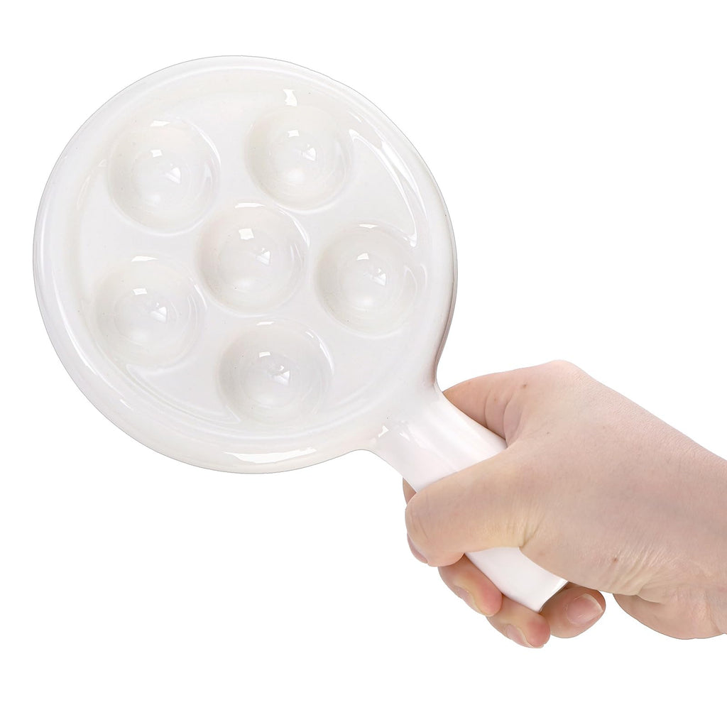 3 Pack Ceramic Escargot Plate With 6 Holes and Handle, 4.8 Inch Small White Small French Escargot Baking Dish Seafood