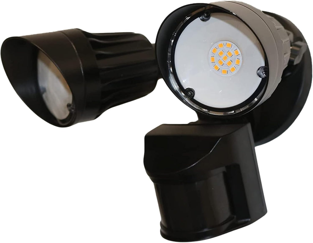 LED Black Motion Sensor 2-Light Bullet Flood Light- 3000K Adjustable Dual Head Outdoor Security Light, Dusk to Dawn