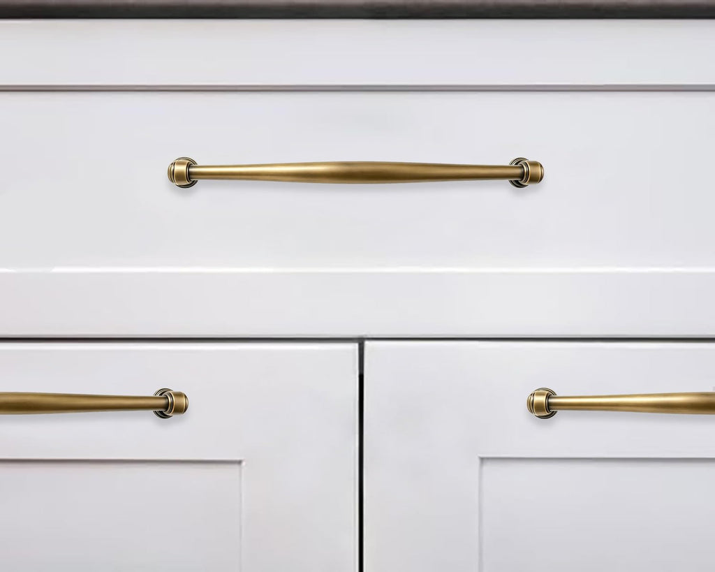 2 Pack 3-1/2 Inch(89mm) Antique Brass Cabinet Pulls Soild Vintage Brass Kitchen Cabinet Handles Aged Gold Kitchen