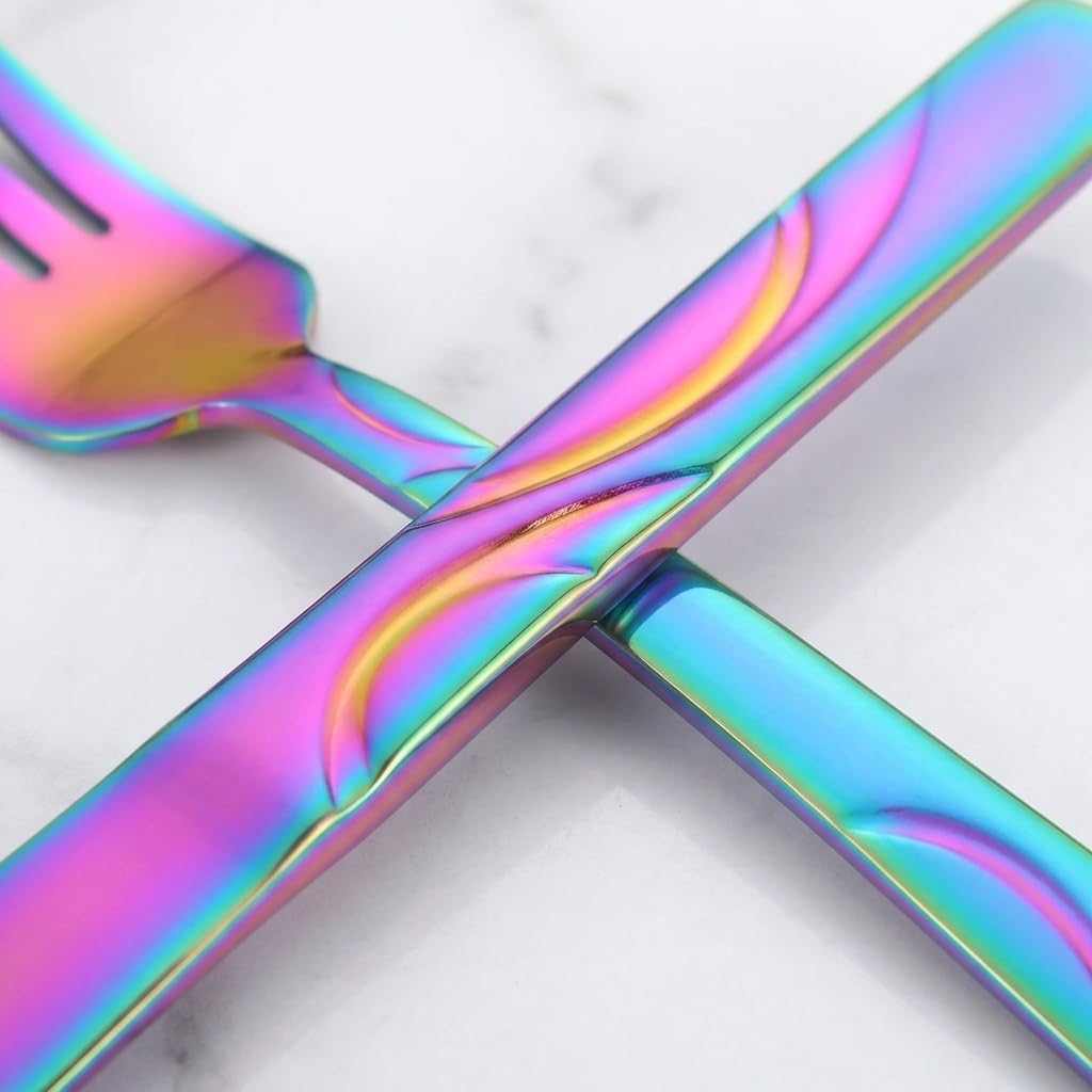 60-Piece Rainbow Silverware Set for 12, Stainless Steel Cutlery Set