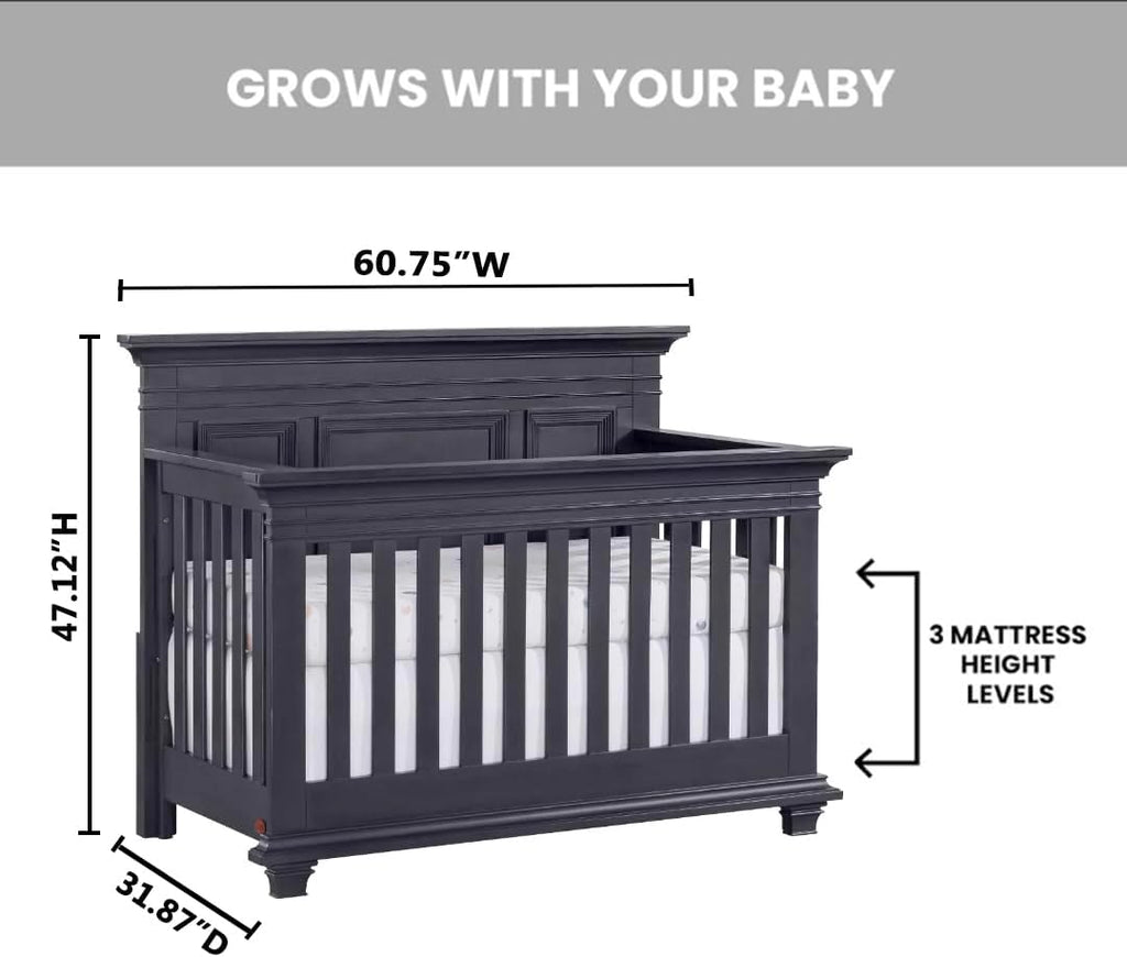 4-in-1 Convertible Baby Crib, Midnight Slate, Green Guard Gold Certified