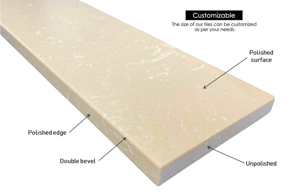 Crema Marfil Engineered Marble Doorway Floor Threshold Saddle Polished, for Shower Curb, Bathroom Vanity Backsplash