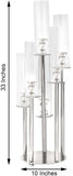 Efavormart 33" Tall - 7 Arms Clear Crystal Cluster Round Candelabra, Pillar Candle Holders with Mirror Base - Perfect