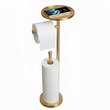 Gold Toilet Paper Holder with Shelf, Tissue Roll Holder Stand with Storage for Holding Extra 4 Toilet Paper Rolls