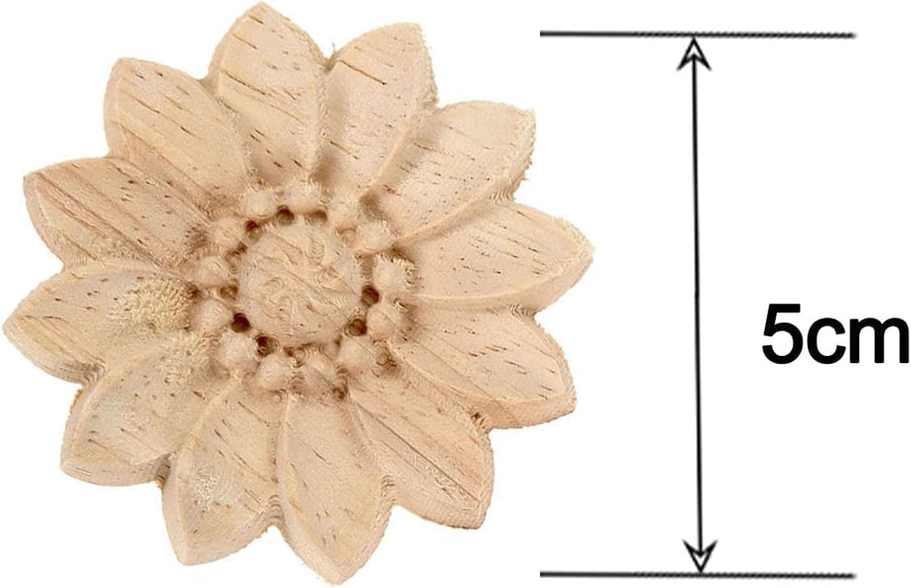 10-Pack Wood Rosettes Little Flowers Onlay Appliques (Dia-5cm/2), Unpainted Round Wood Appliques Decorative Carving