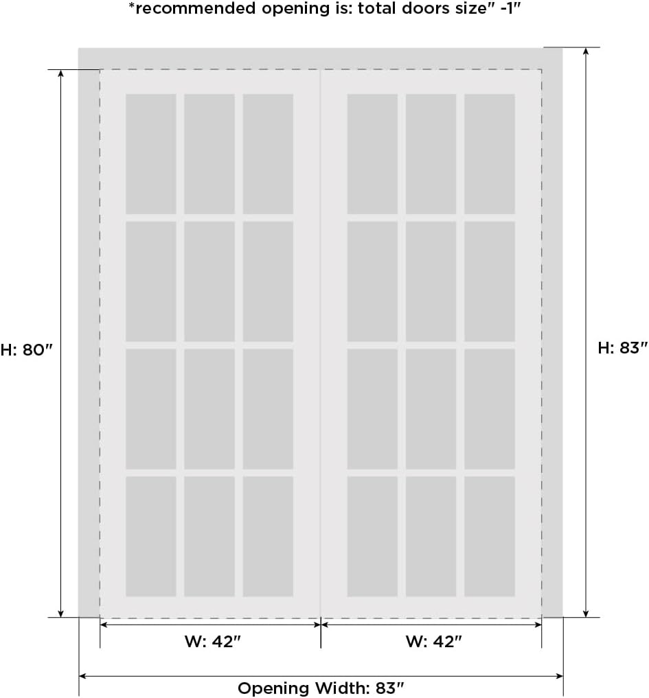 Sete 6003 Bypass Interior Doors with Frosted Glass, MDF, 84x80, White, Modern Style Hardware Include