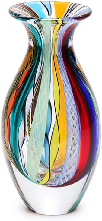 Murano Style Glass Vase Hand Blown Colored Canes Boho Effect Home Decor