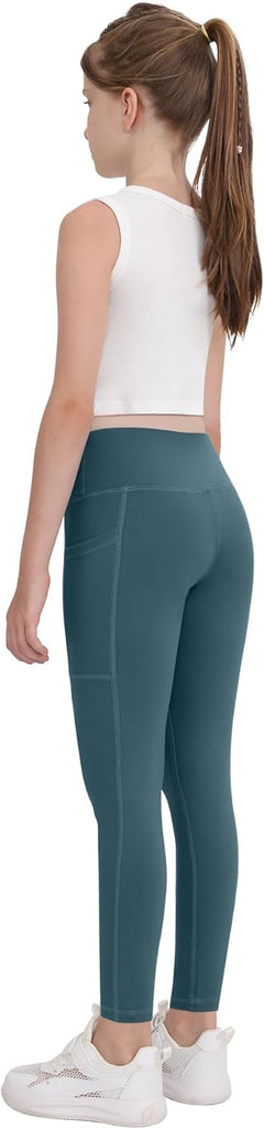 Girls' Athletic Leggings with Pockets, 5 Packs Kids Teen Dance Yoga Workout Running Pants