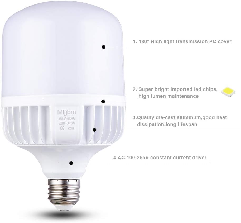 High Watt LED Bulbs 250W-300W Equivalent, 35W Bright White 6000K