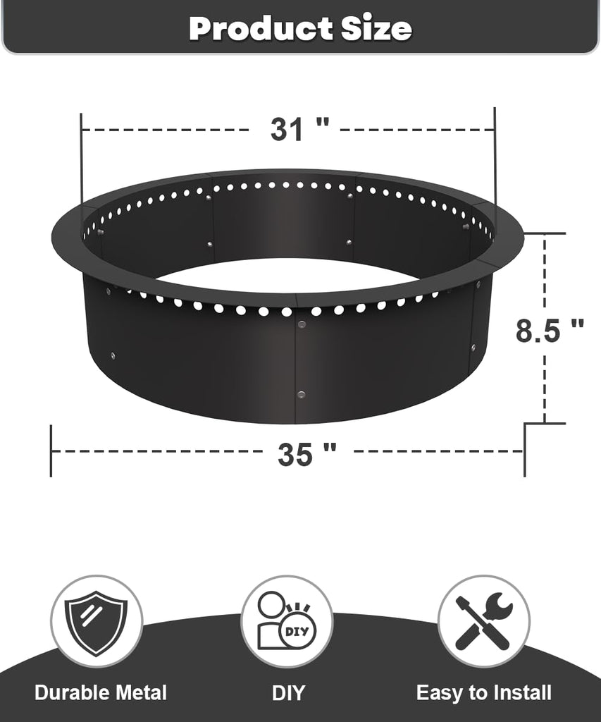 31 Inch Smokeless Fire Pit Ring Insert Firepit Kit Outdoor, Black