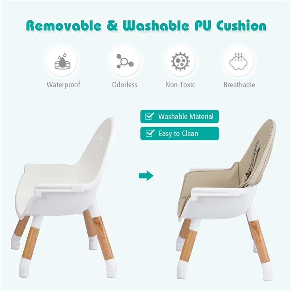 Baby High Chair Infant Convertible Chair 5 Point Seat Belt Khaki