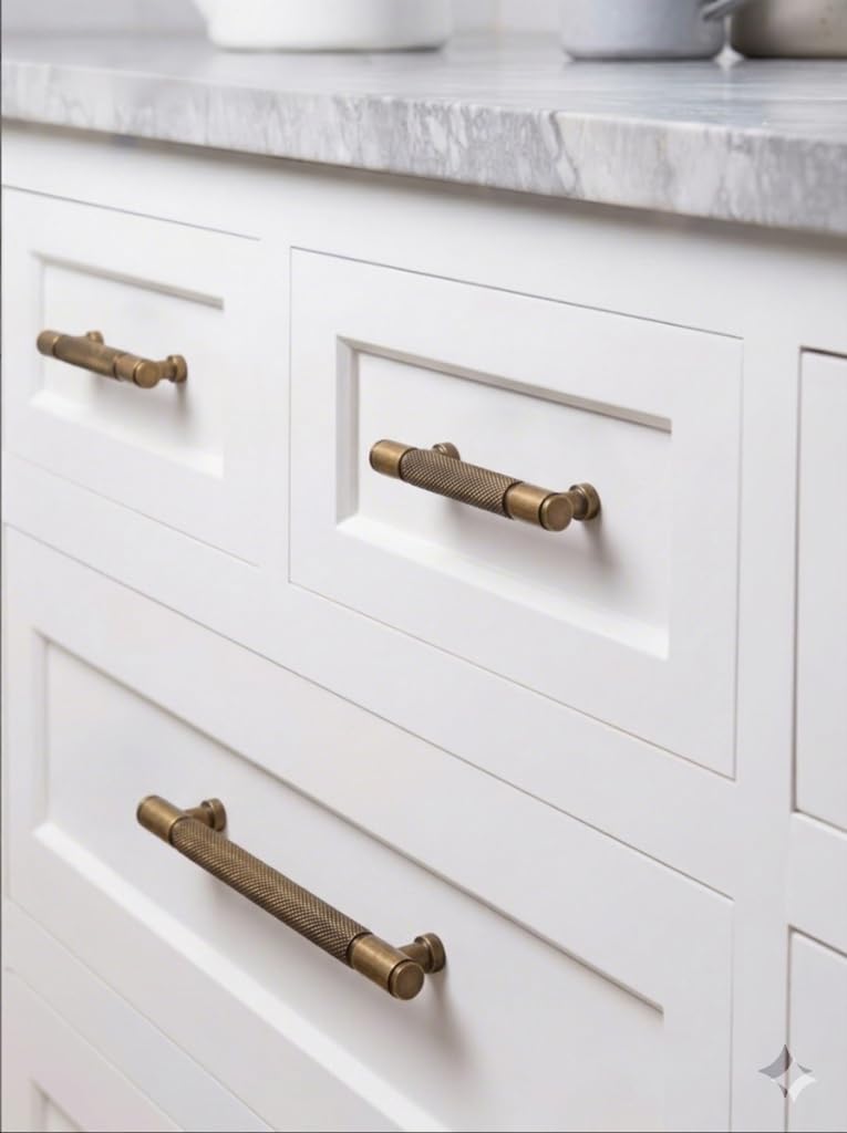 10 Pack Antique Brass Knurled Cabinet Pulls 3.75 Inch(96mm) Kitchen Cabinet Handles Cabinet Hardware Drawer Pulls
