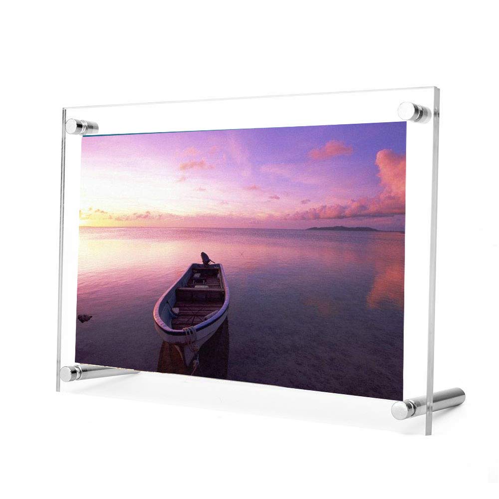 Acrylic Picture Frame Floating Look, 3MM + 3MM Thickness Clear Photo Frame, Desktop Frameless Display, Self Standing