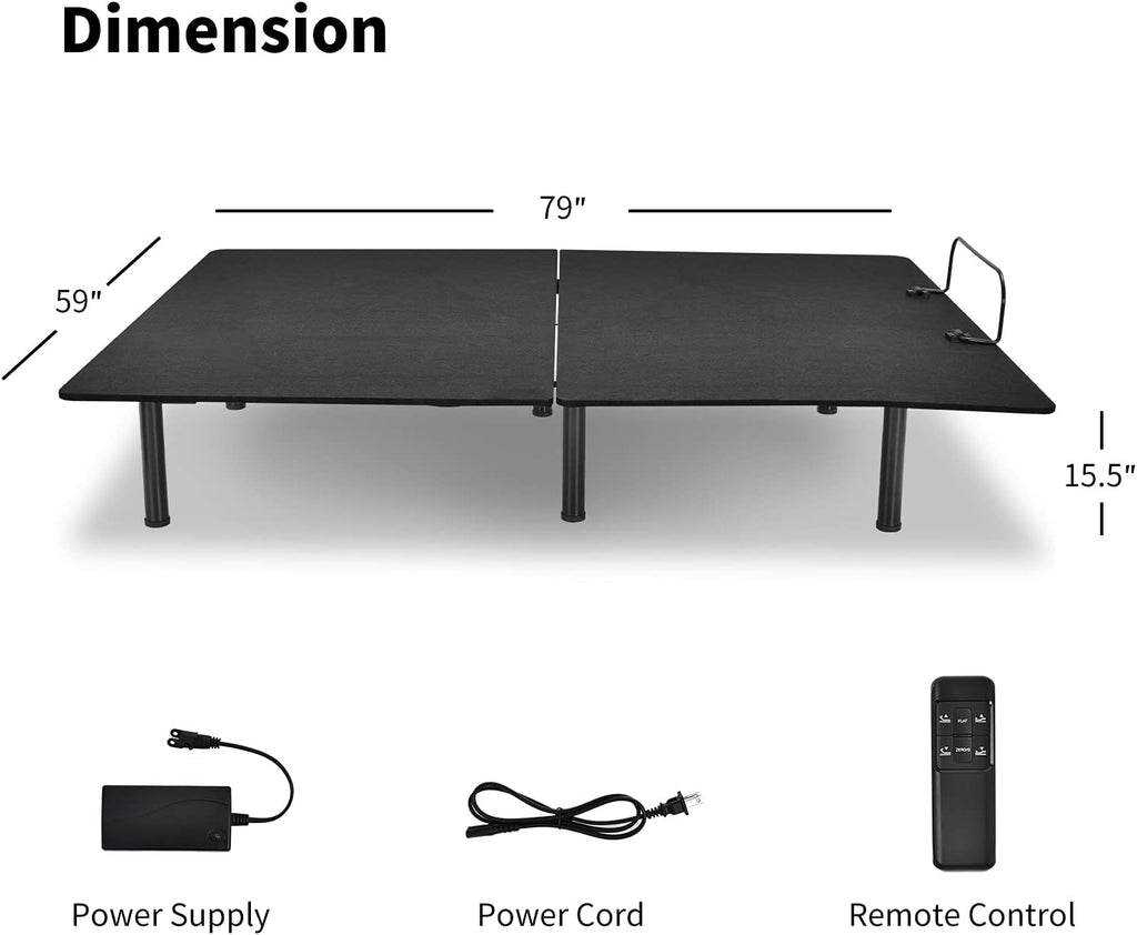 Adjustable Bed Base, Electric Adjustable Bed Frame w/Wireless Remote, Independent Head & Foot Incline, USB Ports