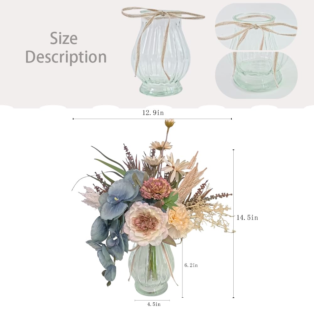 Faux Flowers with Vase, Artificial Orchid Flowers (Blue)