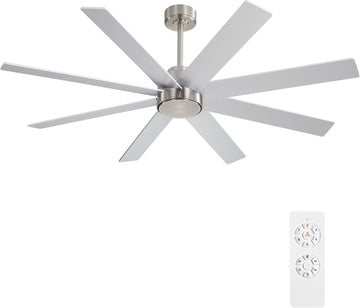 Inspired Maverick Style 60" Large DC Ceiling Fans without Lights, 3 Downrods, 8 Plywood Blades, 6-Speeds Reversible