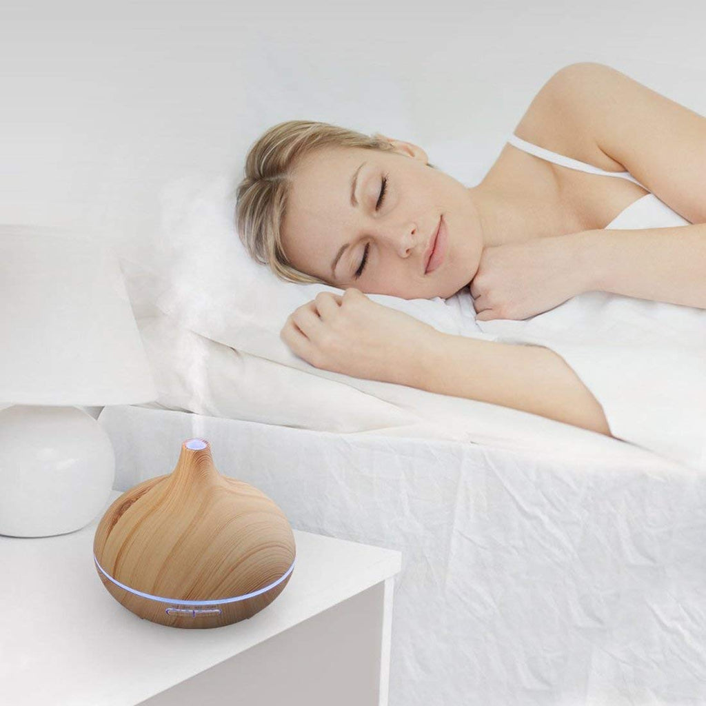 Aroma Essential Oil Diffuser, 500ml Wood Grain Ultrasonic Cool Mist Whisper-Quiet Humidifier with Color LED Lights