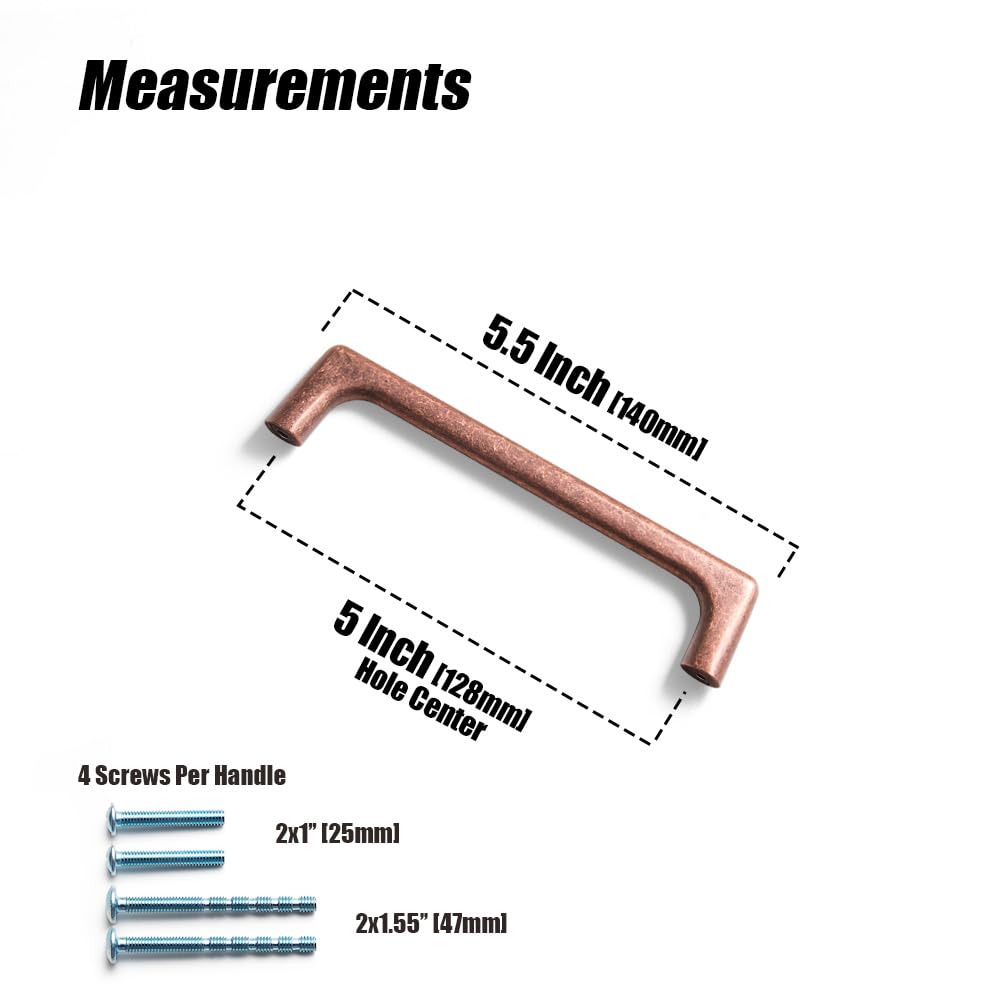 Antique Copper Cabinet Pulls with 5''(128mm) Hole Centers,Retro Style Zinc Alloy Cabinet Pulls for Drawer,Cupboard