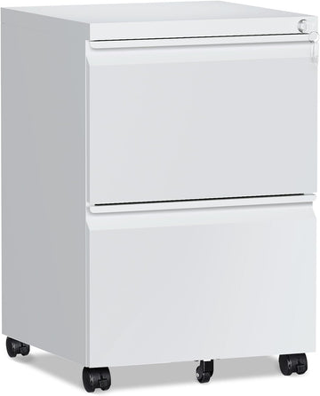 2 Drawer File Cabinet,Mobile Filing Cabinet with Lock and Wheels,Fully Assembled Metal Under Desk File Cabinets for