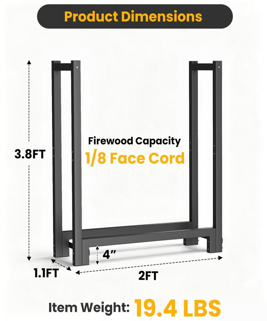 2FT Firewood Rack Outdoor Indoor, Upgraded Heavy Duty Fire Wood Stacker Stand, 1/8 Cord Capacity Raised Log Holder Up