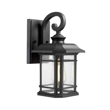 1-Light Outdoor Wall Lantern, Black, Clear Seeded Glass, 2084B BK