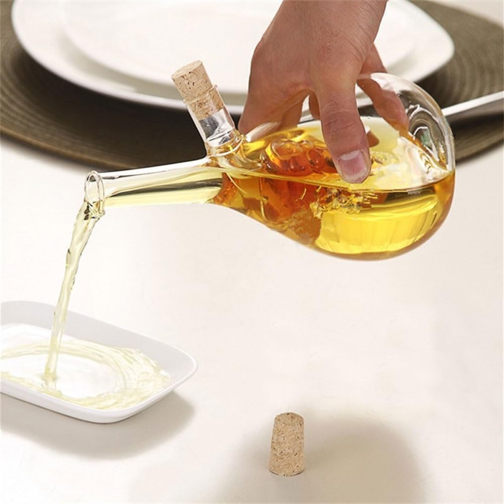 Oil and Vinegar Dispenser, 2 in 1 Glass Olive Oil and Vinegar Cruet Dispenser Bottle, Kitchen Olive Soy Sauce