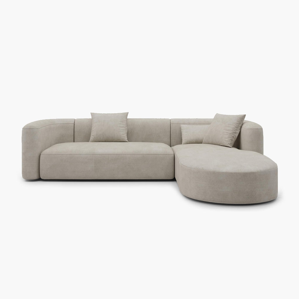 Mellow Modern Tight Curved Back Velvet Sofa, Right Chaise, Cream