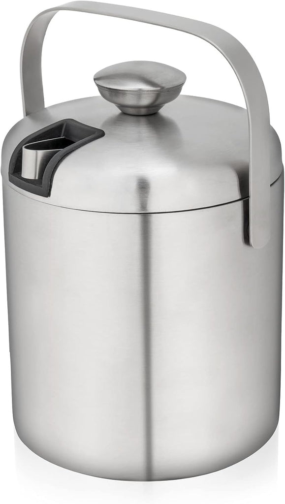 Stainless Steel Ice Buckets for Parties with Lid, 1.3L Capacity Double Wall Ice Bucket with Tongs, Insulated Ice