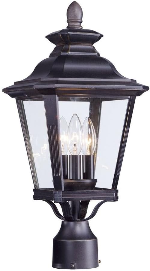 Knoxville 3-Light Outdoor Post Light | Bronze Finish | Clear Glass Shade | Early American Driveway Garden Post Lantern