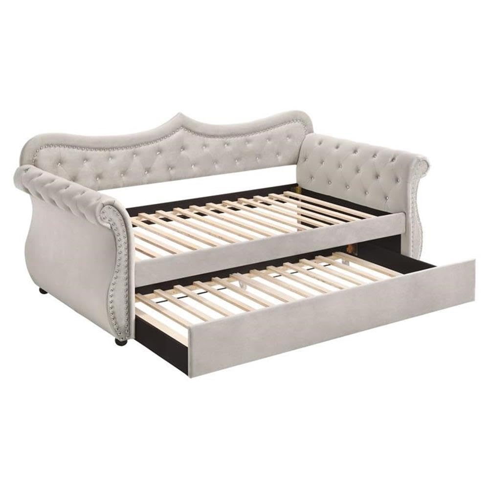 Adkins Daybed & Trundle in Beige Velvet