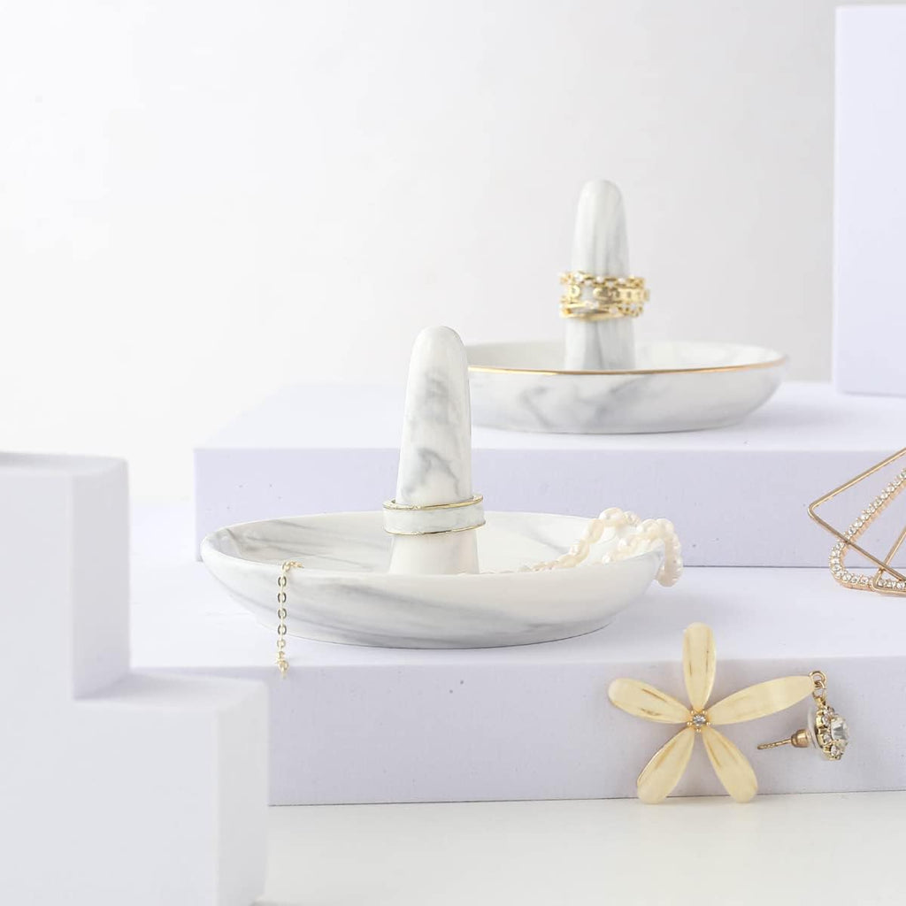 Marble Ring Dish Holder,Decorative Porcelain Trinket Jewelry Dish Tray for Rings Earrings Necklaces,4 inch,Engagement