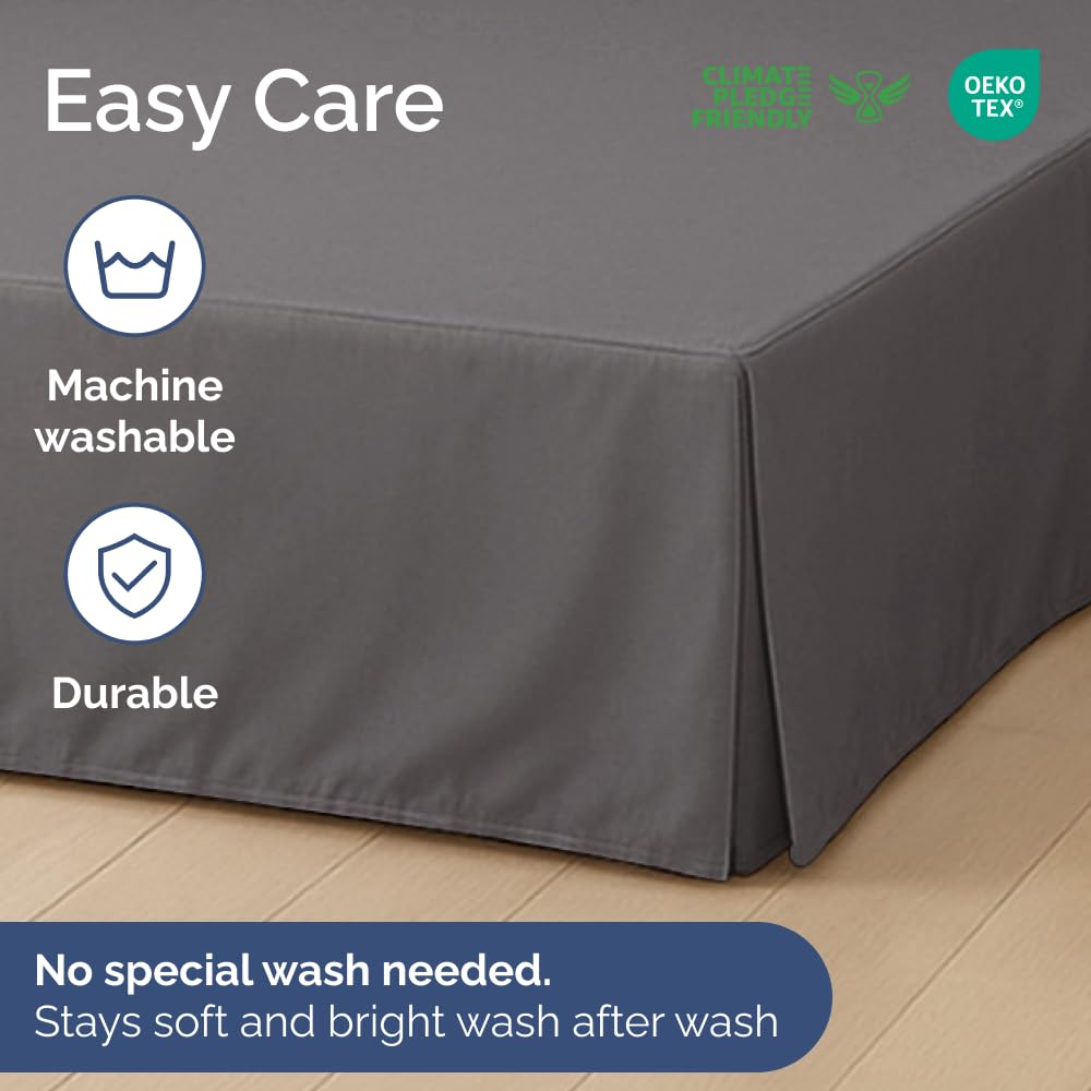 Pleated Bed Skirt - 3 Sided Pleated Bed Skirt - 12 Inch, Dark Grey