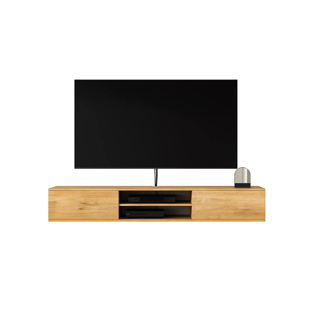 70in Floating TV Stand, Wall Mounted Entertainment Center, Walnut Finish Oak