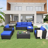 6-Piece Wicker Outdoor Patio Furniture Set - Conversation | Blue for Patio, Garden & Porch