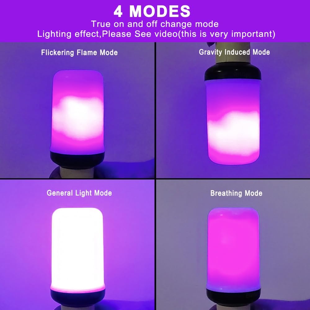 LED Purple Flame Bulbs, 4 Modes, E26 Base,Decor Light, Purple