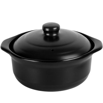 Ceramic Pots Casserole Soup Bowl with Lid Large Stock Clay Pot for Cooking (Black, 3.4 Quart)