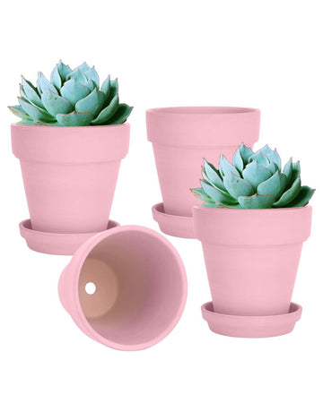 6 Inch Peach Pink Terracotta & Clay Pots with Saucer, 4 Pack
