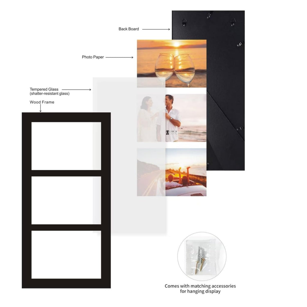 5x7 3-Opening Collage Picture Frame Black Wood