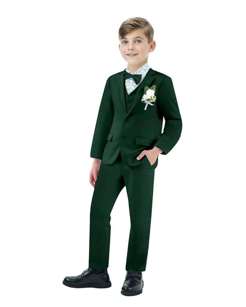 Green Boys Formal Outfit Boys Christening Outfits for Memorial Services 7 Pcs Including Jacket, Pants, Shirt, Vest