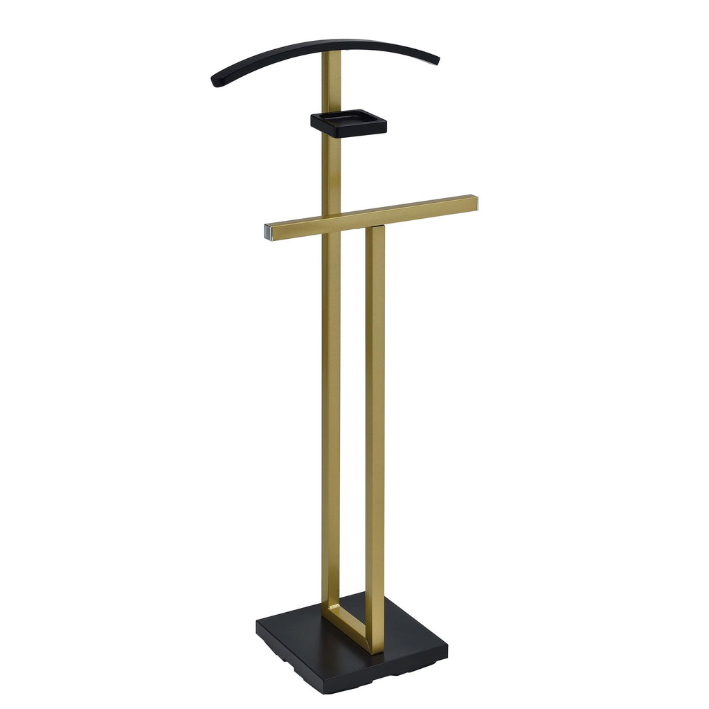 Vaccaro Metal Suit Valet Stand - Freestanding Clothes Organizer with Jacket Hanger, Pants Bar, Tie Holder & Storage