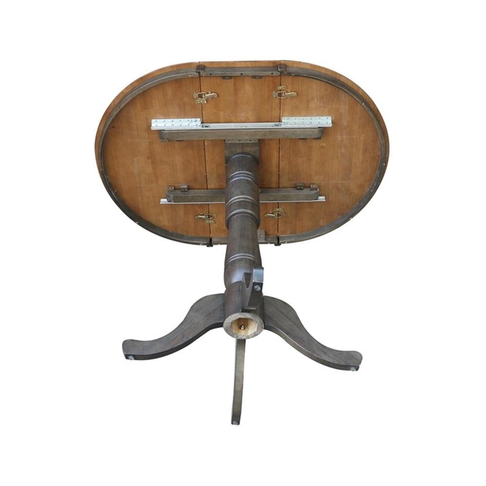 36" Round Wood Bar Height Dining Table with 12" Leaf in Hickory/Washed Coal