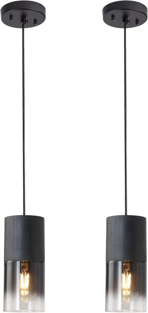 2-Pack Black Pendant Light Fixtures, Adjustable Modern Pendant Lights for Kitchen Island, Industrial Glass Pendant