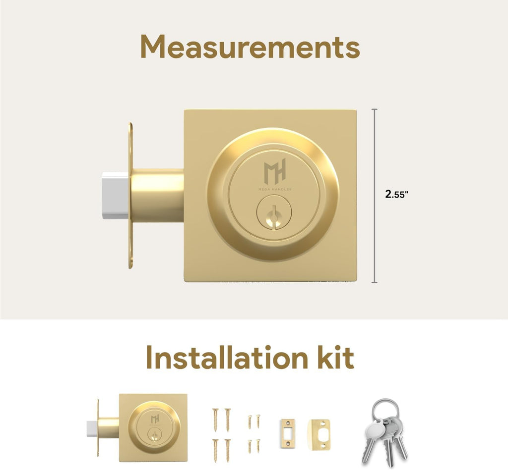 Laura Deadbolt Lock Gold - Single Cylinder Reversible