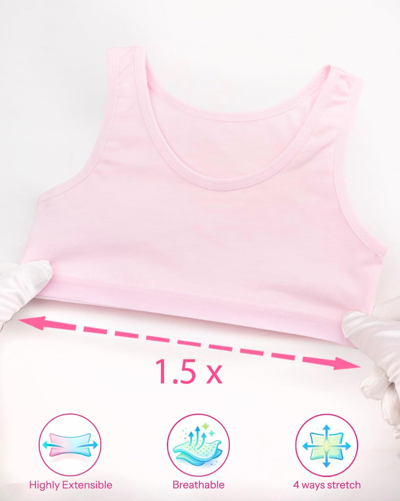 Girls Training Bras - Soft Cotton Kids Sports Bra, 5 Pack Crop Tops