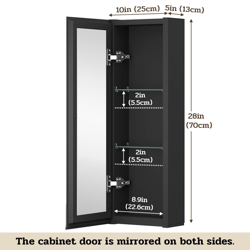 Spliceable Modular Bathroom Medicine Cabinet with Soft Close Doors with Glass on Both Sides, Reversible Wall Mounted