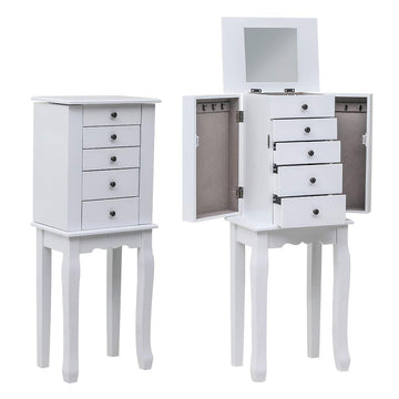Standing Jewelry Armoire Cabinet with Mirror, Jewellery Box Organizer Jewelry Chest with 4 Drawers, 2 Side Swing