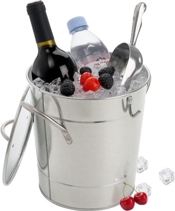 4 Liter Ice Bucket with Scoop and Lid, Double Walled Insulated Ice Bucket for Parties, Cocktail Bar, Wine Chiller